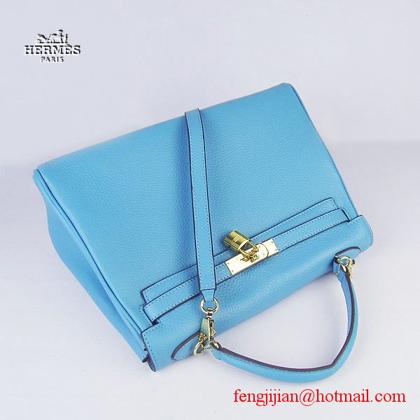 Hermes Kelly 32cm Togo Leather Bag Light Blue 6108 Gold Hardware